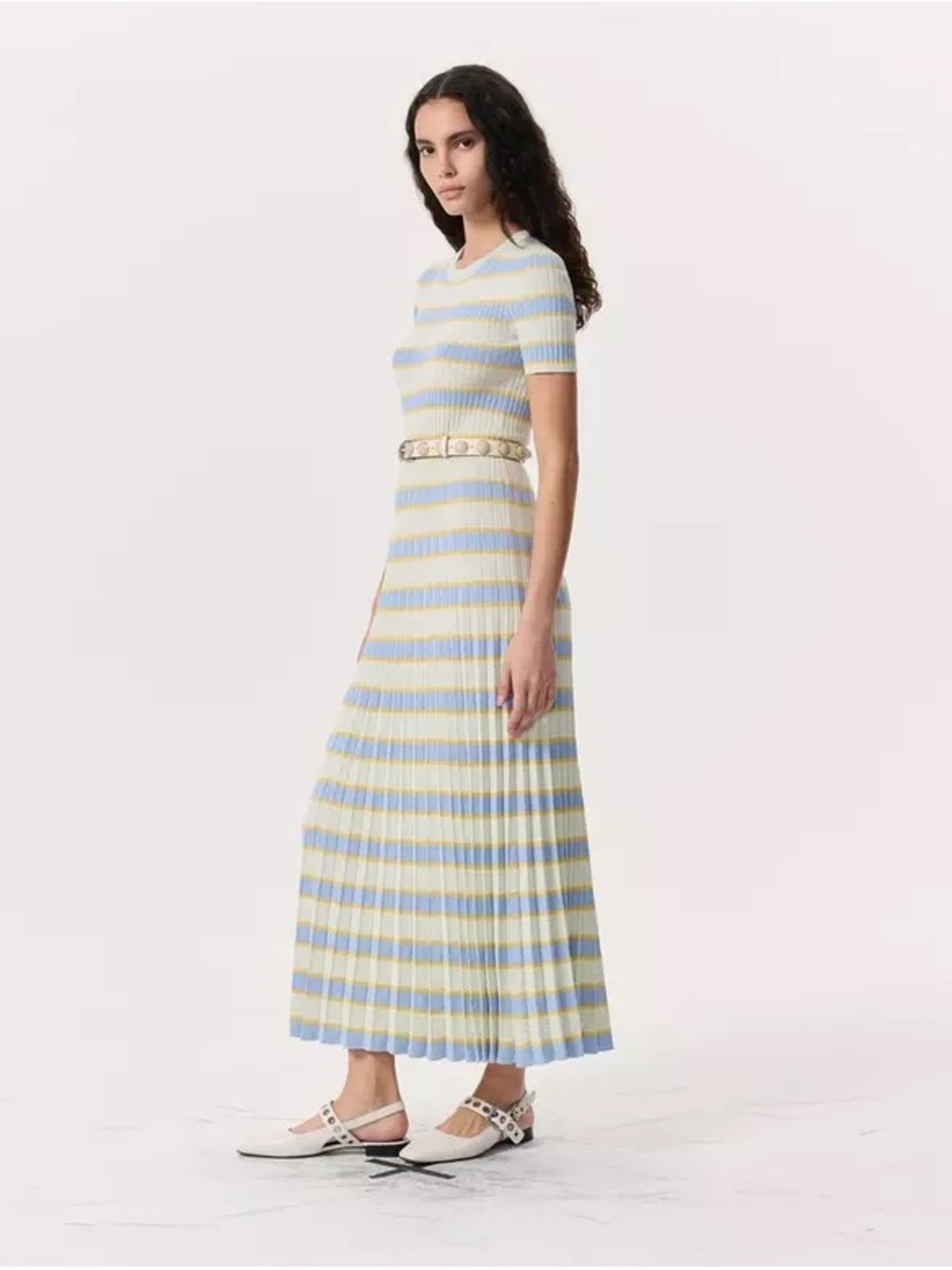 Rag & Bone Striped Pleated Midi Dress